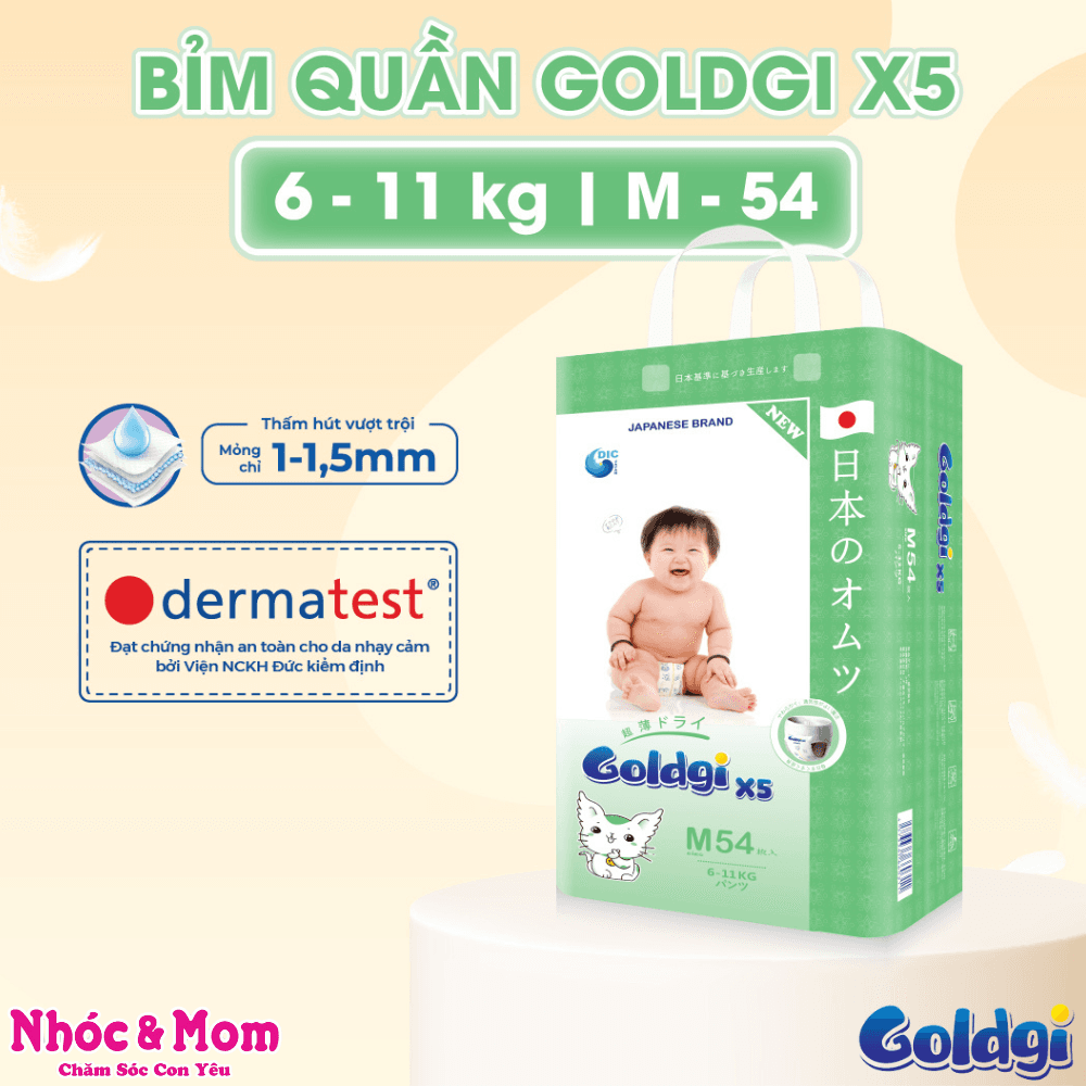 Bỉm Goldgi X5 Chính Hãng - Siêu Mỏng, Siêu Thấm Hút, An Toàn Cho Bé - Bỉm quần - M54