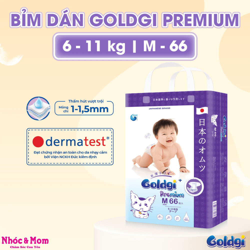Bỉm Goldgi+ Nhật Bản Cao Cấp | Siêu Mỏng, Thấm Hút Tốt, Chống Hăm - Bỉm dán - M66